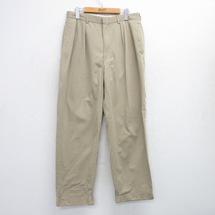 W34★古着 ラルフローレン Ralph Lauren ブランド スラックス パンツ メンズ 90年代 90s コットン ベージュ カーキ 【spe】 25jul11 中古 ボトムス ロング
