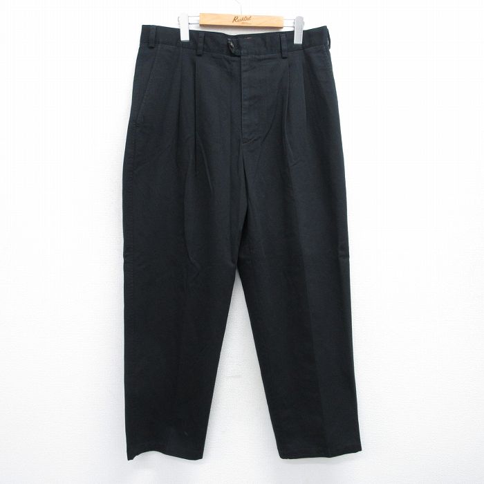 W36★古着 パンツ メンズ コットン 黒 ブラック 25jul11 中古 ボトムス ロング