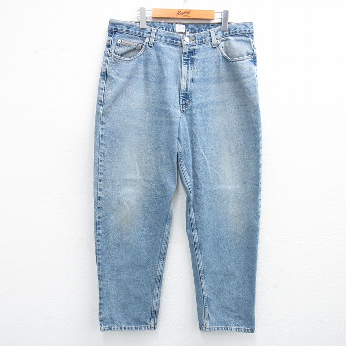 W37★古着 カルバンクライン Calvin Klein ブランド ジーンズ メンズ 00年代 00s ヒゲ テーパード コットン 紺 ネイビー デニム 25jul14 中古 ボトムス ジーパン Gパン ロング パンツ
