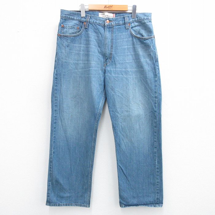 W37★古着 リーバイス Levis 569 ジーンズ メンズ ヒゲ コットン 紺 ネイビー デニム 25jul14 中古 ボトムス ジーパン Gパン ロング パンツ