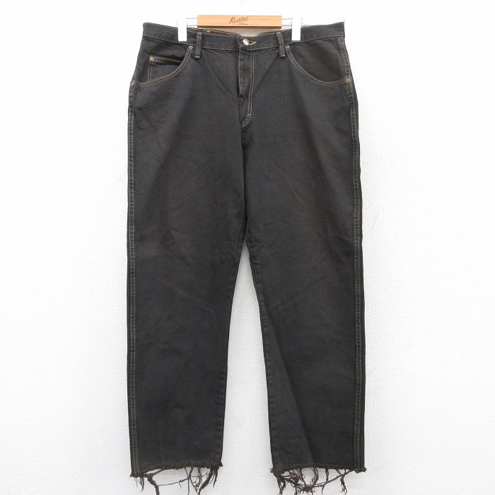 W38★古着 ラングラー Wrangler ジーンズ メンズ コットン こげ茶 ブラウン デニム 25jul15 中古 ボトムス ジーパン Gパン ロング パンツ