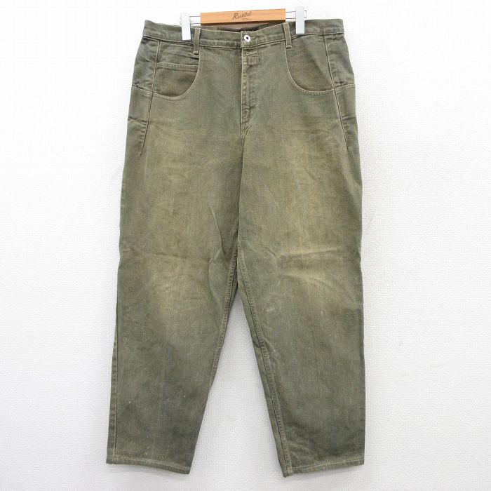 W39★古着 ゲス GUESS ブランド ジーンズ メンズ 90年代 90s コットン USA製 緑 グリーン デニム 【spe】 25jul15 中古 ボトムス ジーパン Gパン ロング パンツ