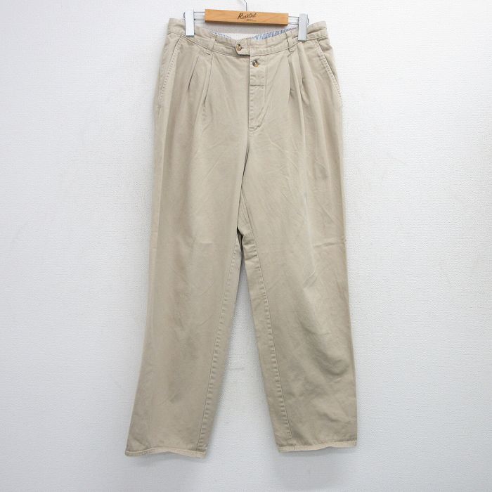 W32★古着 チノ パンツ チノパン メンズ コットン ベージュ カーキ 25jul17 中古 ボトムス ロング