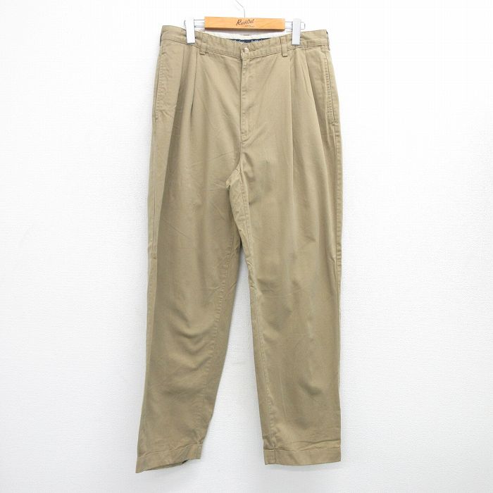 W33★古着 ラルフローレン Ralph Lauren ブランド チノ パンツ チノパン メンズ 90年代 90s コットン ベージュ カーキ 25jul17 中古 ボトムス ロング