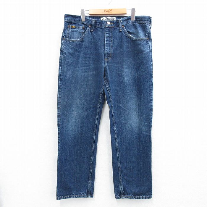 W38★古着 リー Lee ジーンズ メンズ ヒゲ コットン 濃紺 ネイビー デニム 25jul18 中古 ボトムス ジーパン Gパン ロング パンツ