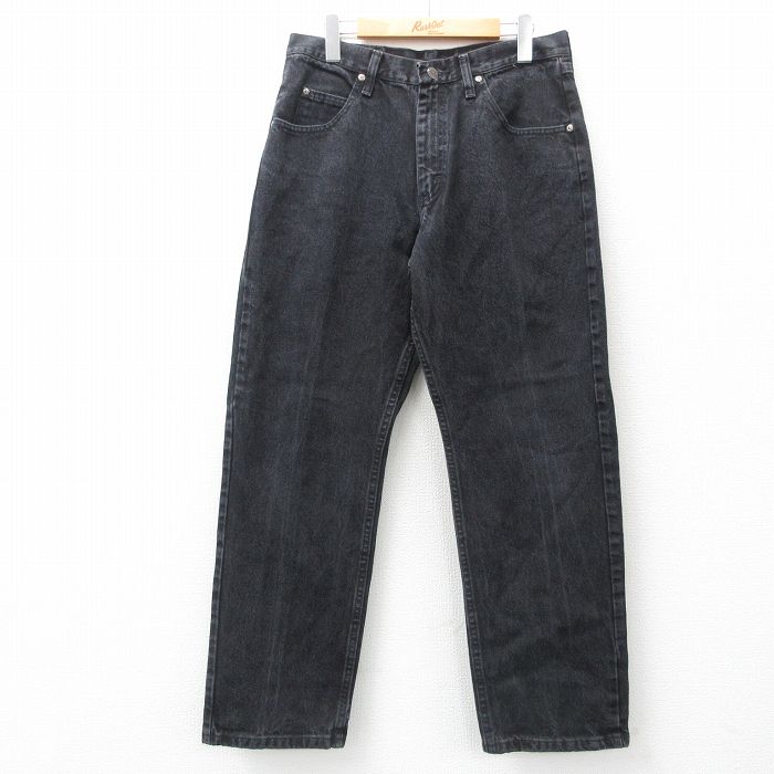 W31★古着 ラングラー Wrangler ジーンズ メンズ 黒 ブラック デニム 25jul18 中古 ボトムス ジーパン Gパン ロング パンツ