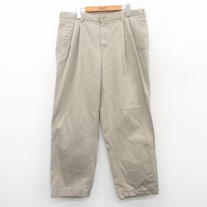 W38★古着 パンツ メンズ コットン ベージュ カーキ 25jul18 中古 ボトムス ロング