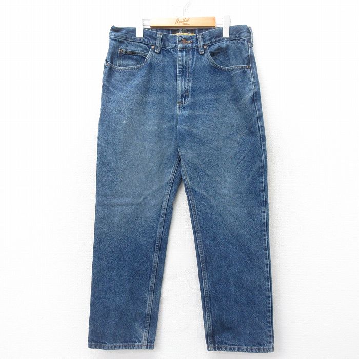 W36★古着 リー Lee ジーンズ メンズ ヒゲ コットン 紺 ネイビー デニム 25jul24 中古 ボトムス ジーパン Gパン ロング パンツ