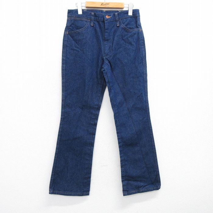W31★古着 ラングラー Wrangler ジーンズ メンズ フレア ブーツカット コットン 濃紺 ネイビー デニム 25jul24 中古 ボトムス ジーパン Gパン ロング パンツ