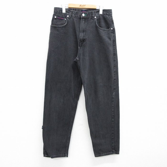 W32★古着 トミーヒルフィガー TOMMY HILFIGER ブランド ジーンズ メンズ 90年代 90s コットン USA製 黒 ブラック デニム 【spe】 25jul24 中古 ボトムス ジーパン Gパン ロング パンツ