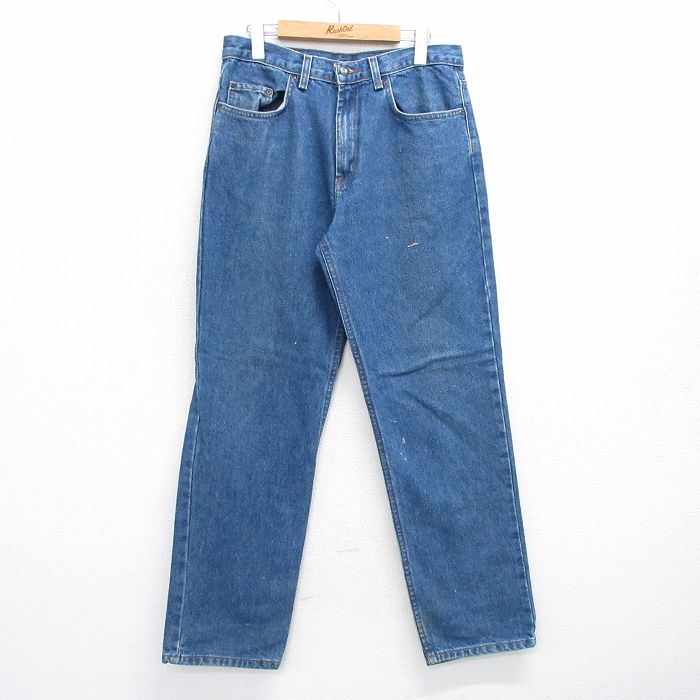 W31★古着 ジーンズ メンズ コットン 紺 ネイビー デニム 25jul24 中古 ボトムス ジーパン Gパン ロング パンツ