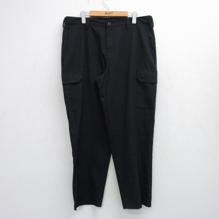 W38★古着 CINTAS カーゴ パンツ メンズ 黒 ブラック 25jul25 中古 ボトムス ロング