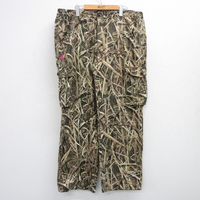 W43★古着 カーゴ パンツ メンズ モッシーオーク 大きいサイズ 茶他 ブラウン 迷彩 25jul25 中古 ボトムス ロング