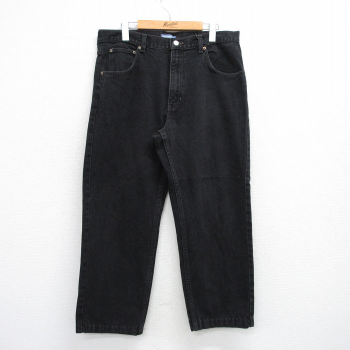 W35★古着 ジーンズ メンズ Crb コットン 黒 ブラック デニム 25jul25 中古 ボトムス ジーパン Gパン ロング パンツ