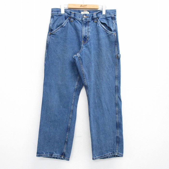 W35★古着 ペインター パンツ メンズ コットン 紺 ネイビー デニム 25jul25 中古 ボトムス ロング