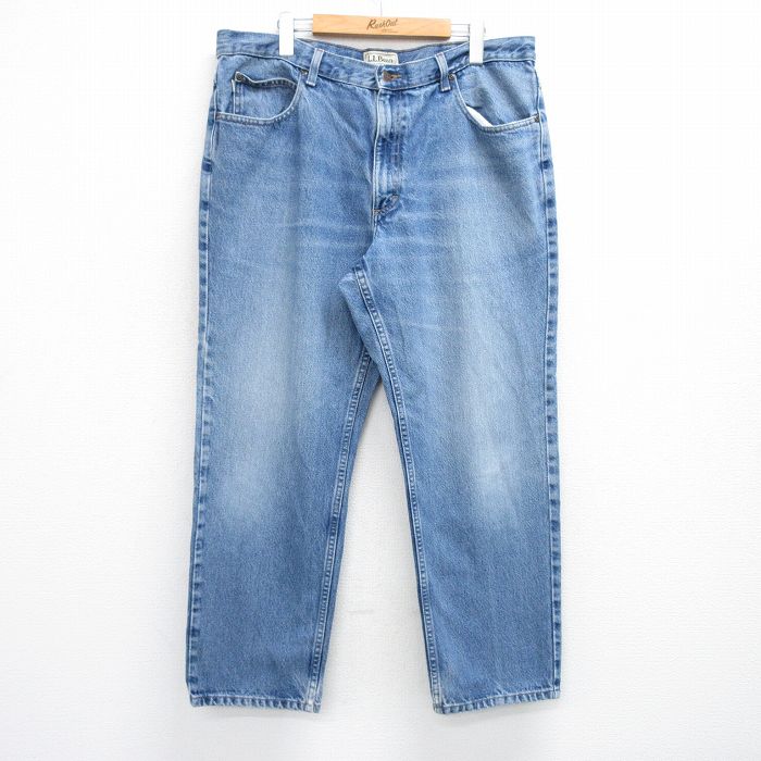 W38★古着 エルエルビーン LLBEAN ジーンズ メンズ 00年代 00s ヒゲ コットン 薄紺 ネイビー デニム 25jul25 中古 ボトムス ジーパン Gパン ロング パンツ
