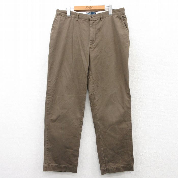 W36★古着 ラルフローレン Ralph Lauren ブランド チノ パンツ チノパン メンズ 90年代 90s コットン 茶 ブラウン 25jul29 中古 ボトムス ロング
