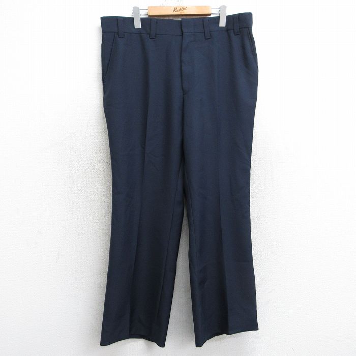W38★古着 スラックス パンツ メンズ 80年代 80s 紺 ネイビー 25jul30 中古 ボトムス ロング