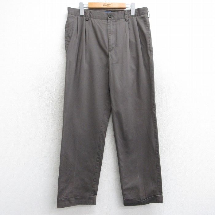 W33★古着 IZOD パンツ メンズ コットン 茶系 ブラウン 25jul30 中古 ボトムス ロング