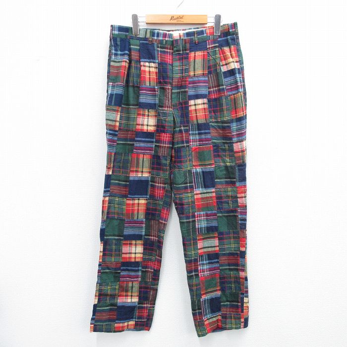 W34★古着 JOS A BANK パンツ メンズ 90年代 90s パッチワーク 紺他 ネイビー 25jul30 中古 ボトムス ロング