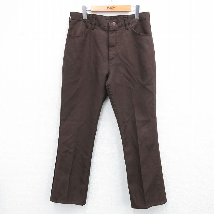 W34★古着 ラングラー Wrangler ランチャー パンツ メンズ 80年代 80s USA製 タロン 茶 ブラウン 【spe】 25jul30 中古 ボトムス ロング