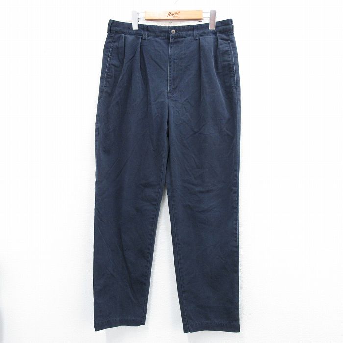 W34★古着 ラルフローレン Ralph Lauren ブランド チノ パンツ チノパン メンズ 90年代 90s ANDREW コットン 紺 ネイビー 25jul30 中古 ボトムス ロング