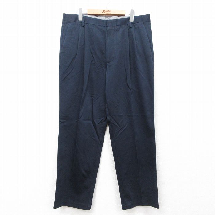 W36★古着 ドッカーズ パンツ メンズ ワンポイントロゴ コットン 紺 ネイビー 25jul30 中古 ボトムス ロング