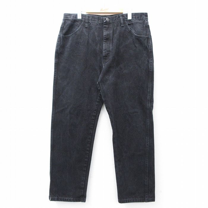 W38★古着 ラスラー ジーンズ メンズ コットン 黒 ブラック デニム 25jul31 中古 ボトムス ジーパン Gパン ロング パンツ