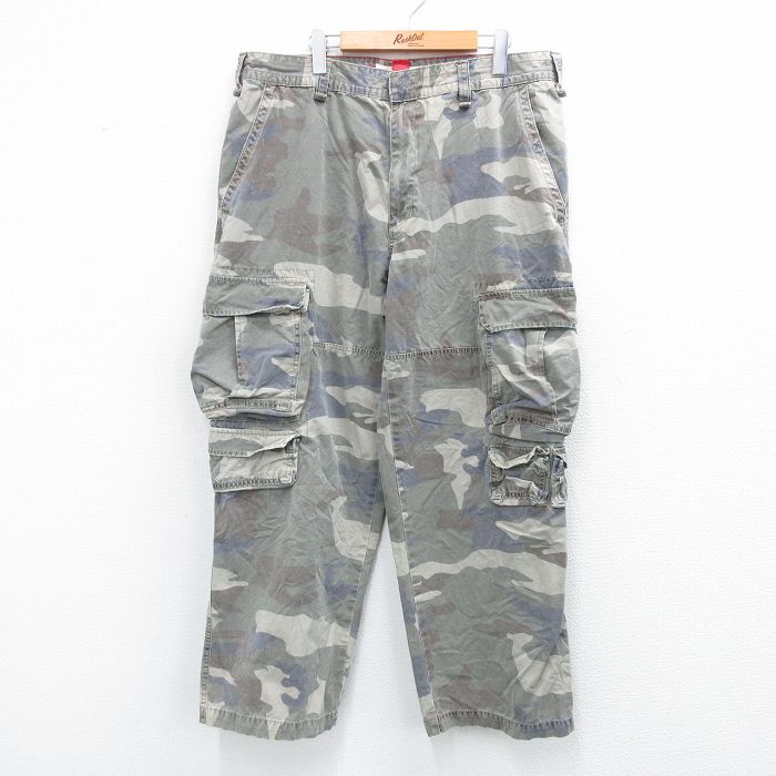 W38★古着 カーゴ パンツ メンズ コットン 濃緑他 グリーン 迷彩 25jul31 中古 ボトムス ロング