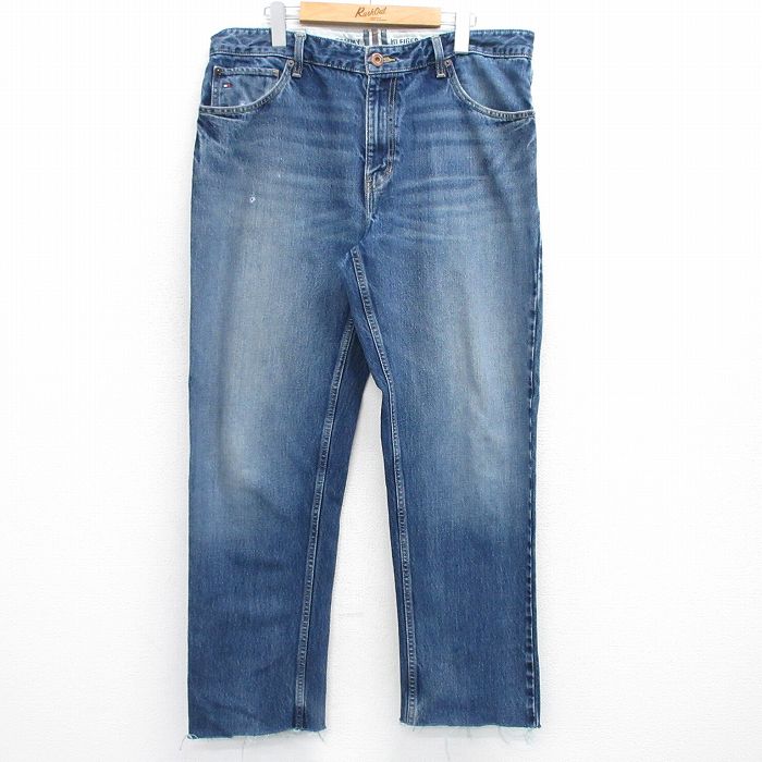 【50%OFF】W36★古着 トミーヒルフィガー TOMMY HILFIGER ブランド ジーンズ メンズ ヒゲ コットン 紺 ネイビー デニム 25aug01 中古 ボトムス ジーパン Gパン ロング パンツ