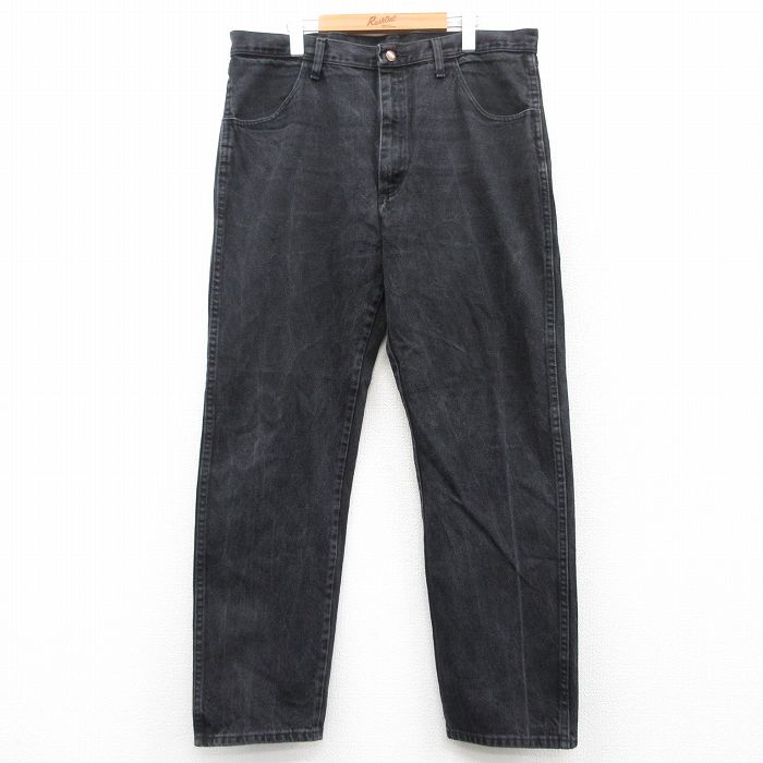 W38★古着 ラスラー ジーンズ メンズ コットン 黒 ブラック デニム 25aug04 中古 ボトムス ジーパン Gパン ロング パンツ