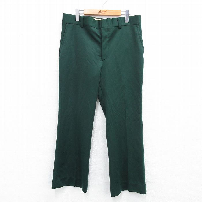 【20%OFF】W35★古着 パンツ 80年代 80s フレア タロン 緑 グリーン 25aug04 中古 メンズ ボトムス ロング
