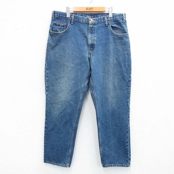 W37★古着 ジーンズ メンズ テーパード 紺 ネイビー デニム 25aug04 中古 ボトムス ジーパン Gパン ロング パンツ