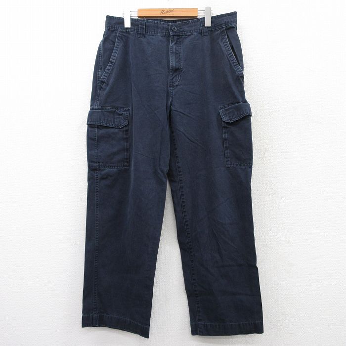 W34★古着 ベーシックエディションズ カーゴ パンツ メンズ コットン 紺 ネイビー 25aug04 中古 ボトムス ロング