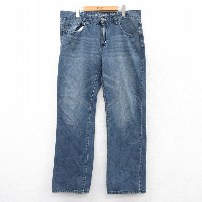 【50%OFF】W38★古着 ジーンズ メンズ ヒゲ コットン 紺 ネイビー デニム 25aug04 中古 ボトムス ジーパン Gパン ロング パンツ