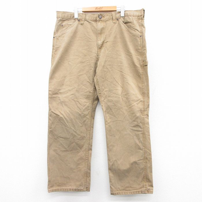 W40★古着 ペインター パンツ メンズ ダック地 大きいサイズ コットン 茶 ブラウン 25aug04 中古 ボトムス ロング