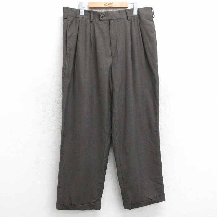 W36★古着 スラックス パンツ メンズ 茶 ブラウン 25aug05 中古 ボトムス ロング