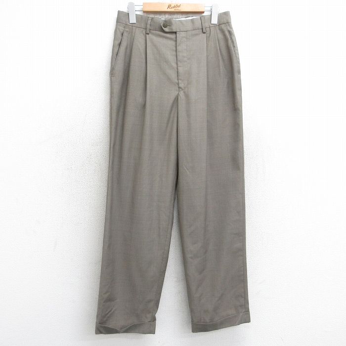 W30★古着 スラックス パンツ メンズ ベージュ系 カーキ 25aug05 中古 ボトムス ロング