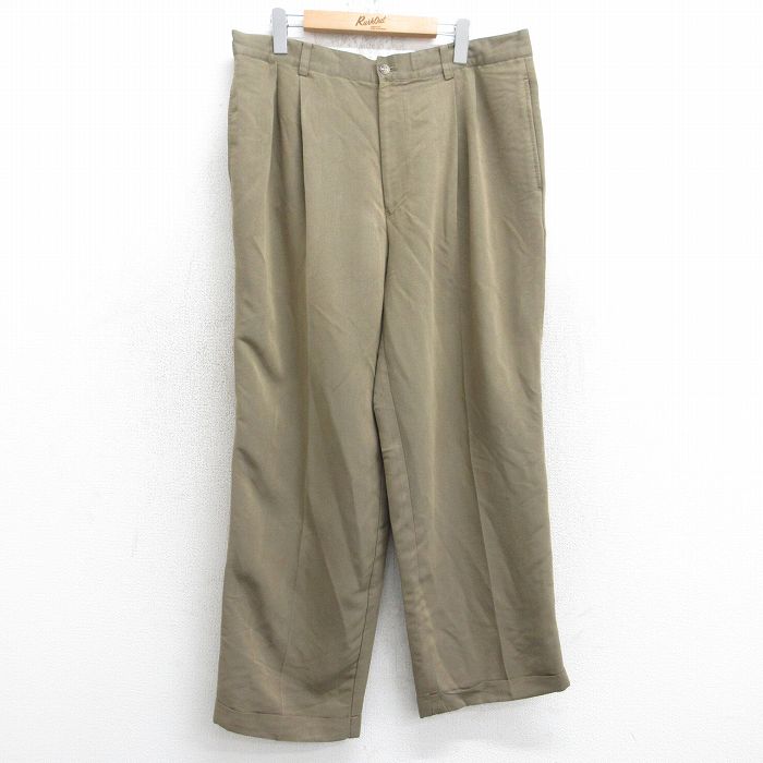 W36★古着 グレッグノーマン スラックス パンツ メンズ レーヨン 濃ベージュ カーキ 25aug05 中古 ボトムス ロング