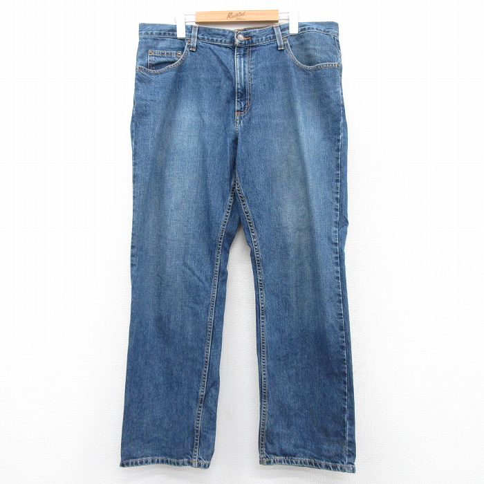 W37★古着 ジーンズ メンズ コットン 紺 ネイビー デニム 25aug06 中古 ボトムス ジーパン Gパン ロング パンツ