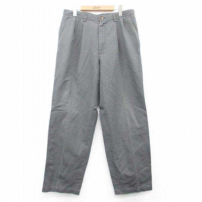 【20%OFF】W34★古着 パンツ メンズ リネン グレー系 25aug06 中古 ボトムス ロング