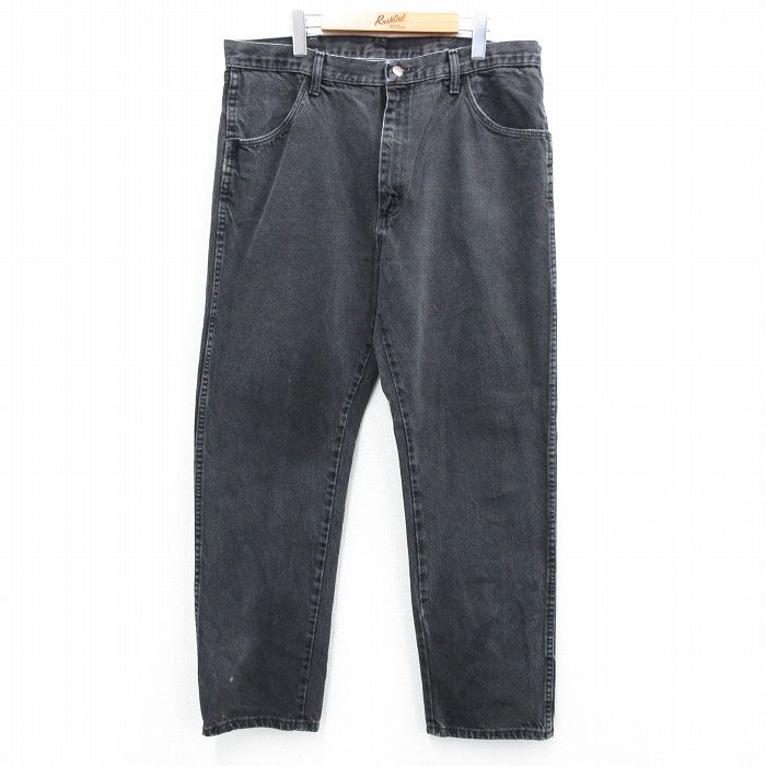 W38★古着 ラスラー ジーンズ メンズ コットン 黒 ブラック デニム 25aug07 中古 ボトムス ジーパン Gパン ロング パンツ