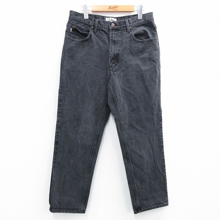 W34★古着 エルエルビーン LLBEAN ジーンズ メンズ 00年代 00s コットン 黒 ブラック デニム 25aug07 中古 ボトムス ジーパン Gパン ロング パンツ