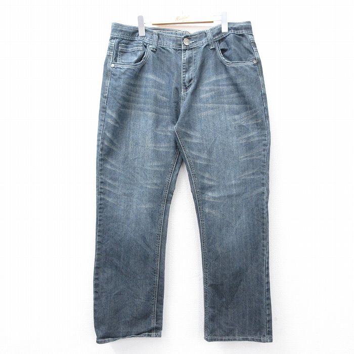 【50%OFF】W38★古着 ジーンズ メンズ ヒゲ 紺 ネイビー デニム 25aug08 中古 ボトムス ジーパン Gパン ロング パンツ
