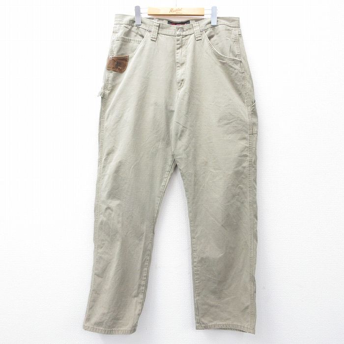 W36★古着 ラングラー Wrangler ペインター パンツ メンズ リップストップ コットン ベージュ カーキ 25aug08 中古 ボトムス ロング