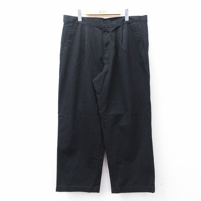 W40★古着 パンツ メンズ 大きいサイズ コットン 黒 ブラック 25aug08 中古 ボトムス ロング