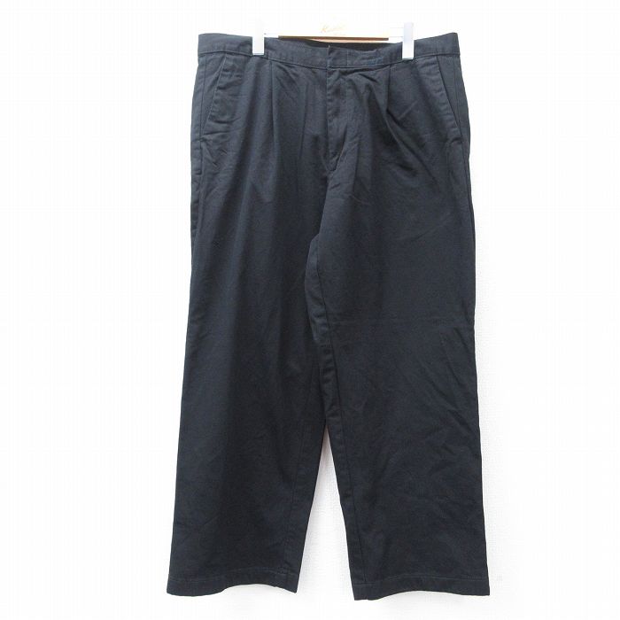 W38★古着 パンツ メンズ コットン 黒 ブラック 25aug08 中古 ボトムス ロング