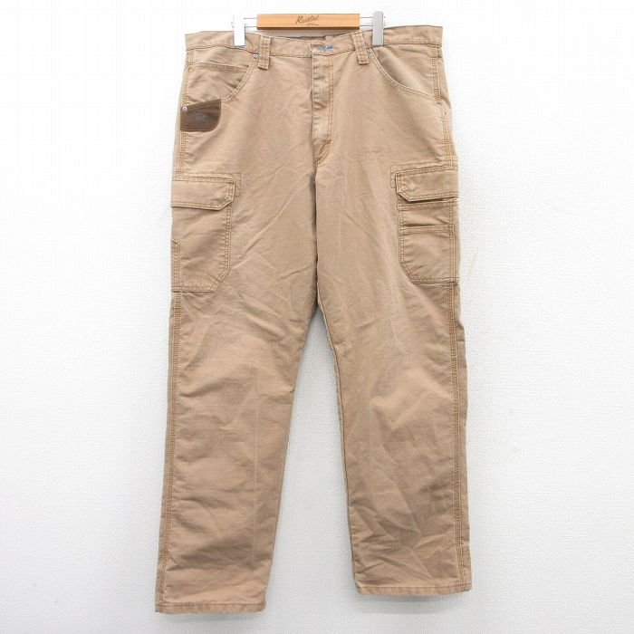 W39★古着 ラングラー Wrangler カーゴ パンツ メンズ リップストップ ベージュ系 カーキ 25aug08 中古 ボトムス ロング