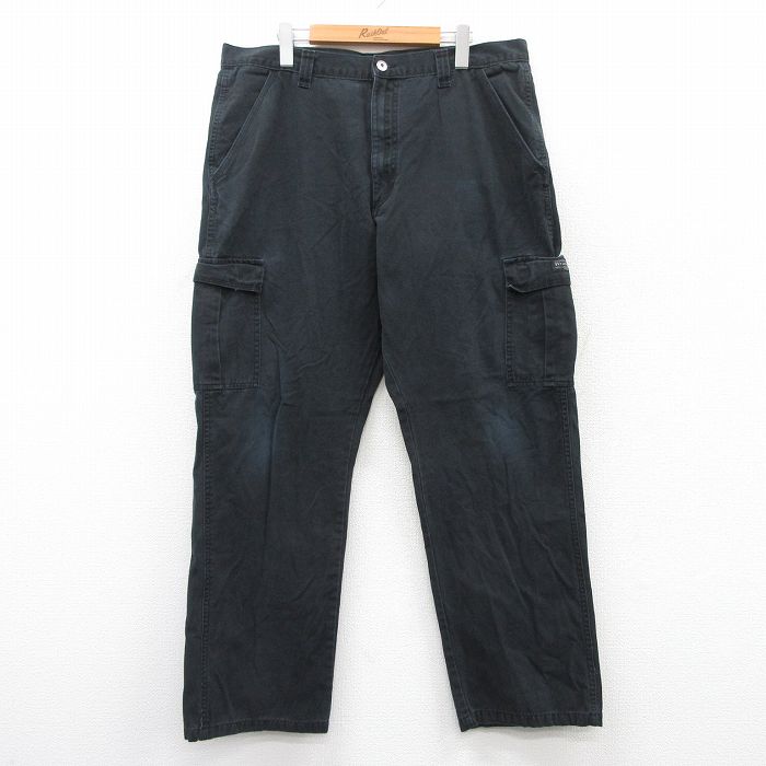 W38★古着 ラングラー Wrangler カーゴ パンツ メンズ コットン 黒 ブラック 25aug08 中古 ボトムス ロング