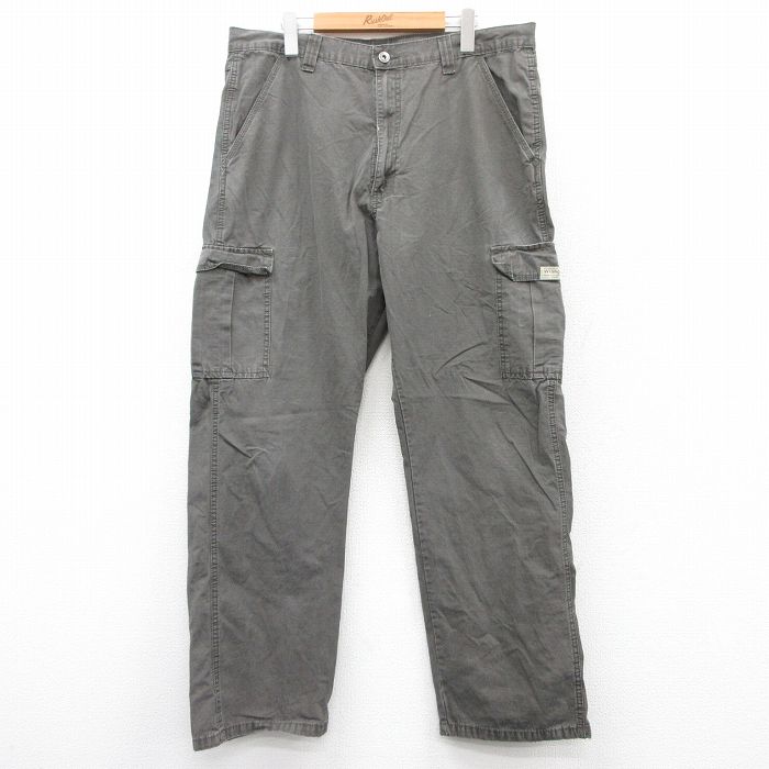 W36★古着 ラングラー Wrangler カーゴ パンツ メンズ リップストップ コットン 濃グレー 25aug08 中古 ボトムス ロング